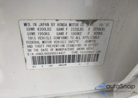 2008 Acura Tsx z USA, uszkodzony, nr VIN JH4CL968X8C014437